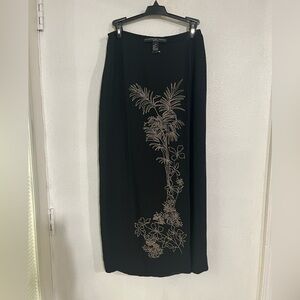 Josephine chaus 10P black silk maxi embroidered skirt vintage Y2K